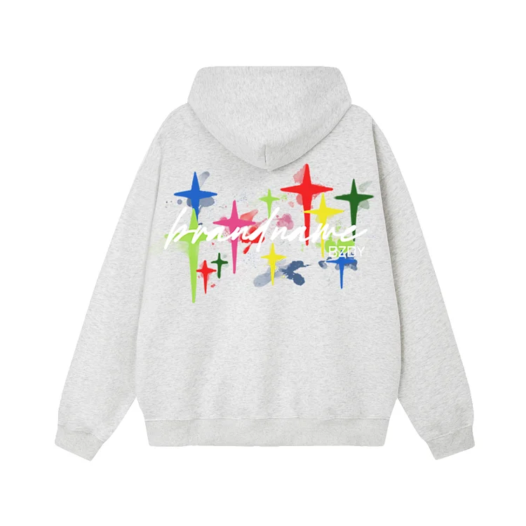 Hip Hop Velvet Star Print Loose Hooded Sweatshirt at Hiphopee