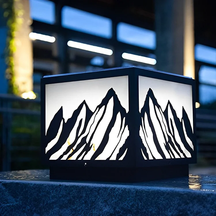 Outdoor Waterproof LED Mountain Scenery Black Solar Fence Post Lights - Appledas