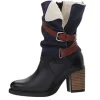 Women Vintage Chunky Heel Mid-Calf Boot