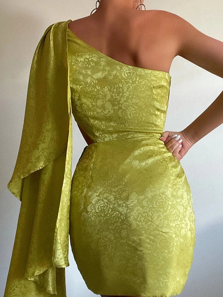 Lady Sexy Sleeveless Hollow Bodycon Dress Vintage Flower Jacquard Women Mini Dress Fashion Off Shoulder Shawl Design Party Dress