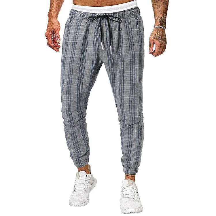 Men's Retro Casual Stripe Print Drawstring Sports Pants