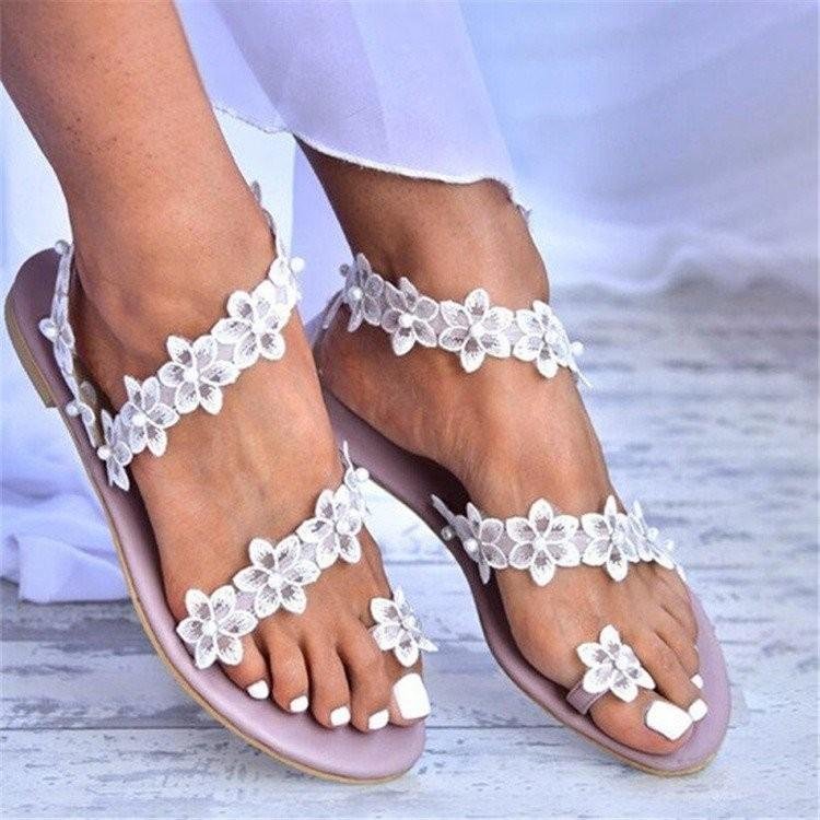 White flowers summer women sandals- Fabulory