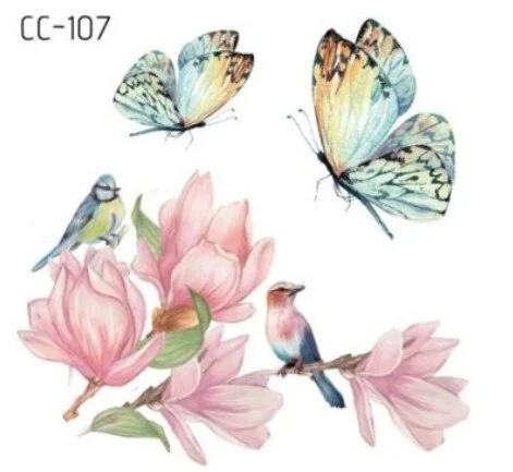 Temporary Tattoos Sticker for Women Body Art Tattoo Sticker 3D Butterfly Rose Flower Feather Tattoo Waterproof 6X6cm Gift