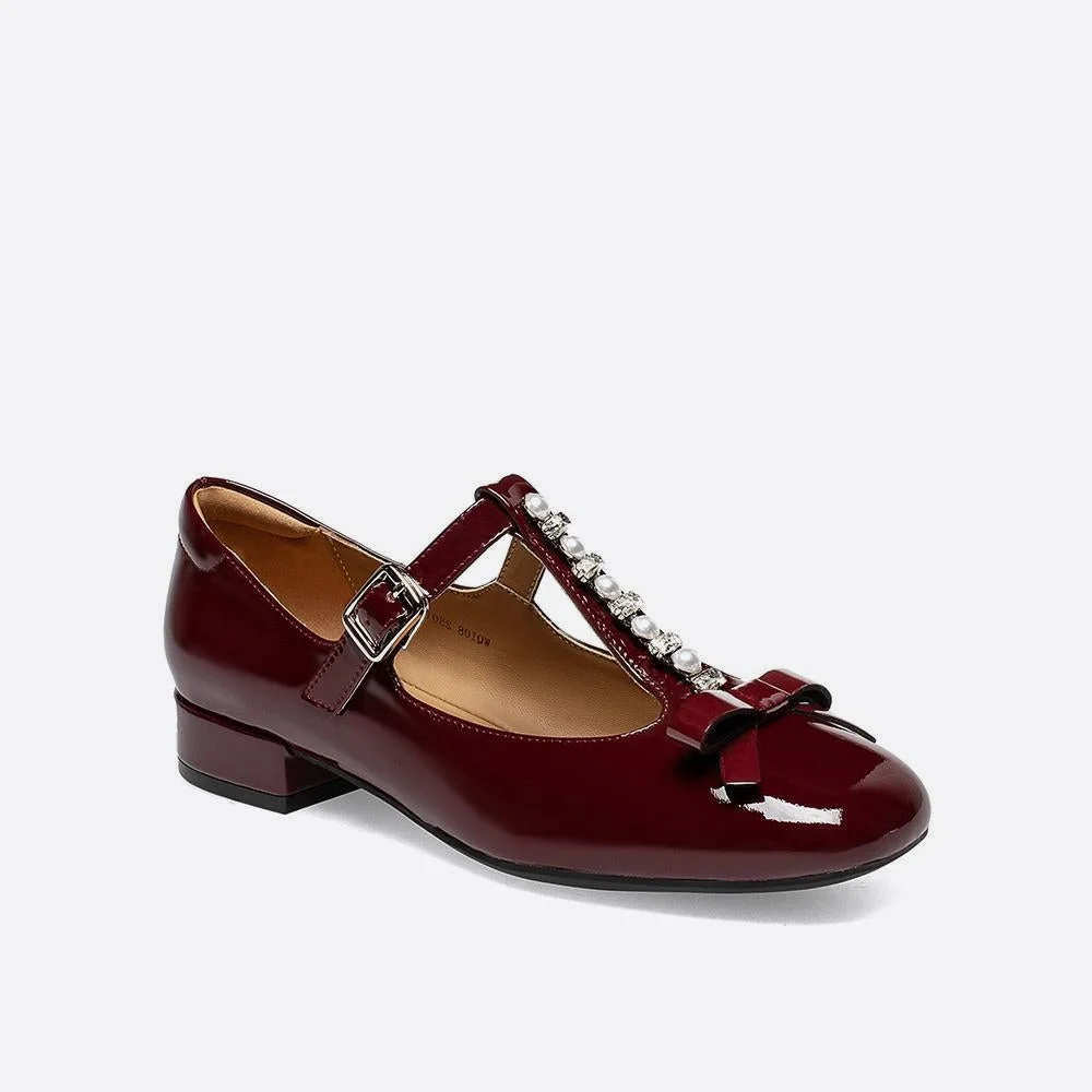 Fashion Pearl Pumps Round Toe Mary Janes