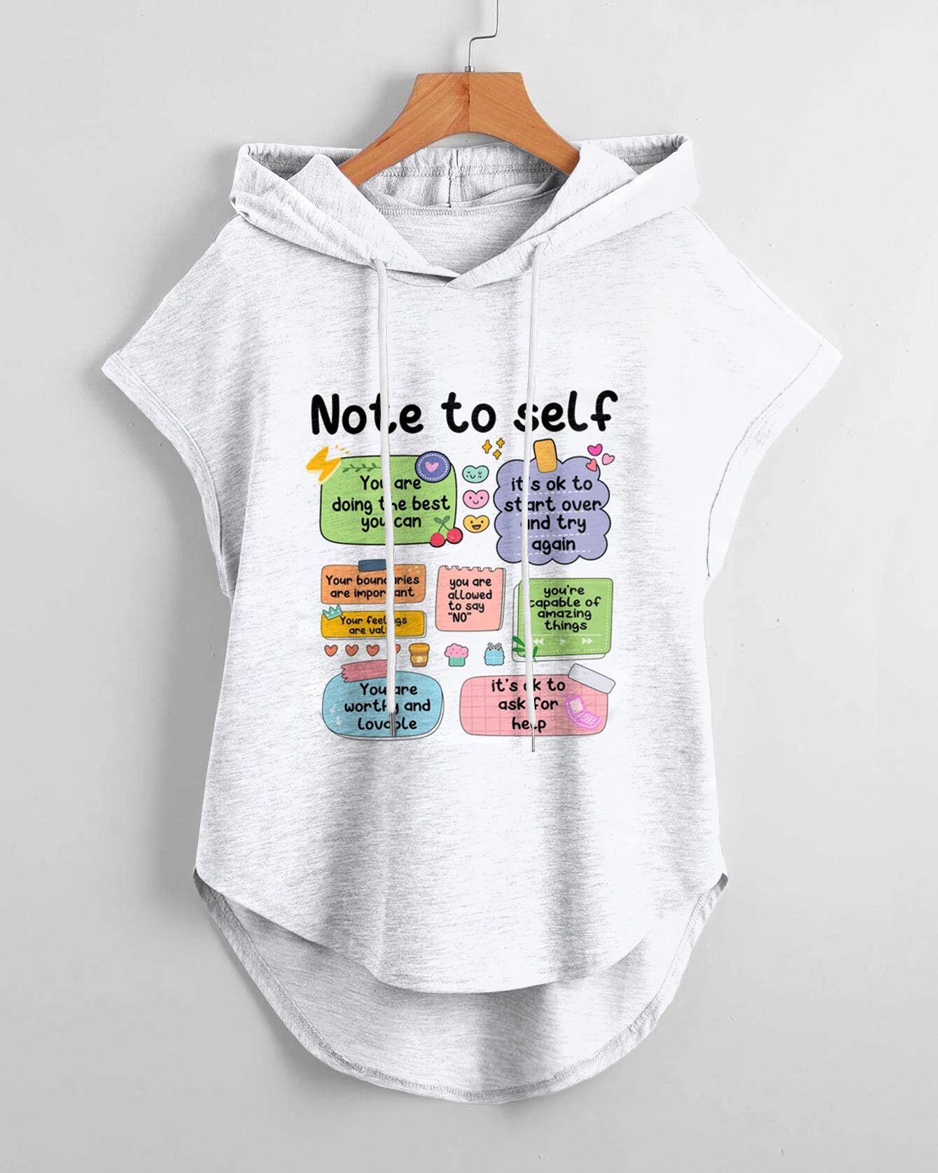 Note To Self Mental Health Drawstring Hooded Tee