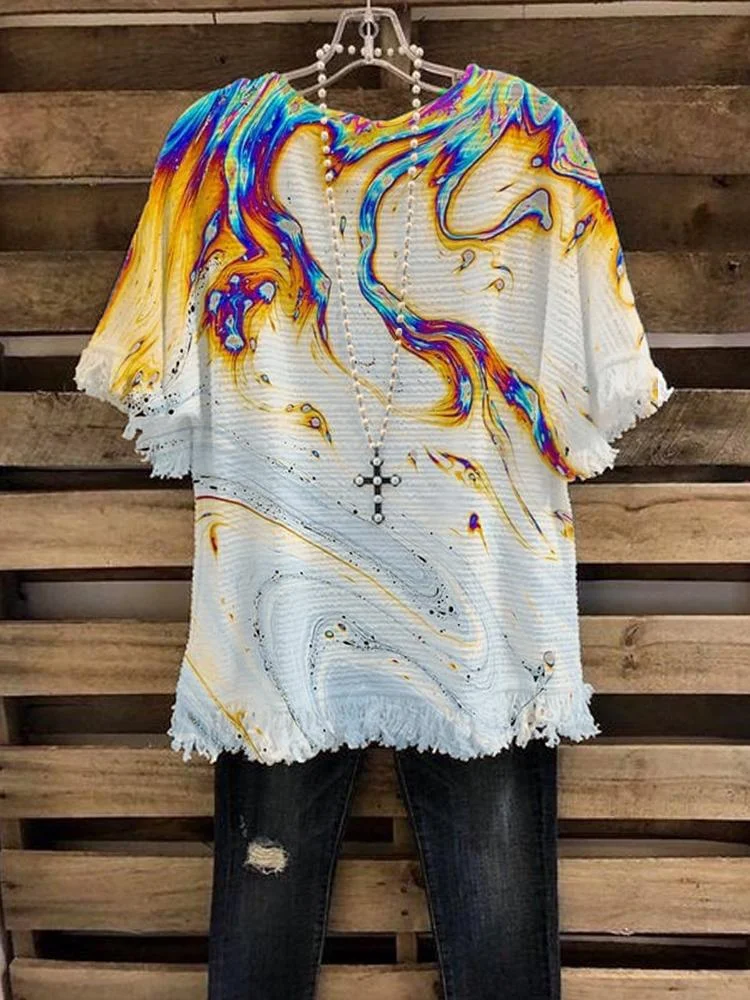 Women's Art Style Print Casual Half-sleeve Round Neck T-shirt