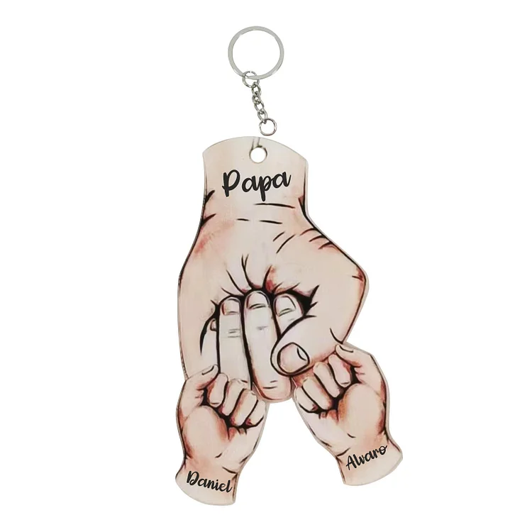 Personalized Fist Bump Keychain Engrave 3 Names Acrylic Keyring Father's Day Gifts