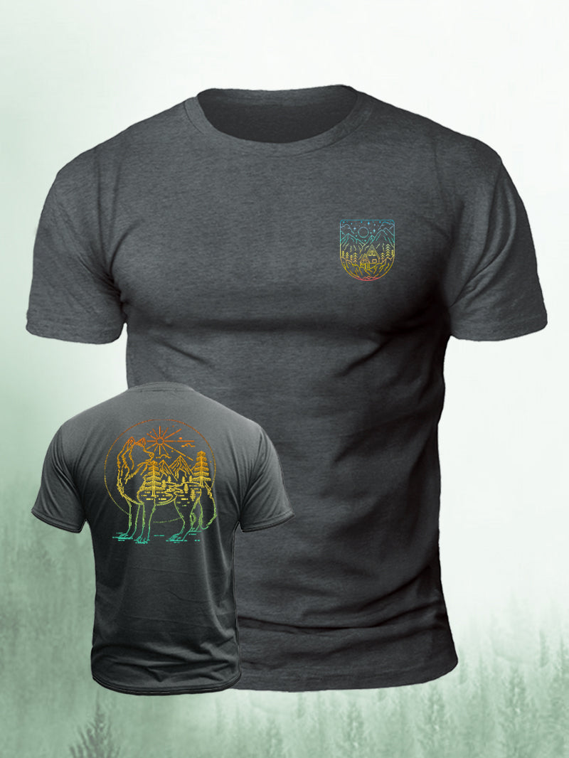 Men's Colorful Forest Wolf Short-Sleeved Shirt