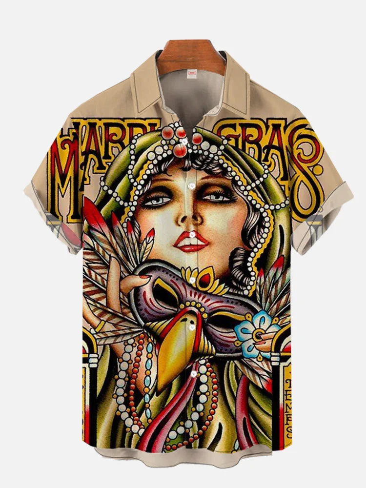Vintage New Orleans Mardi Gras Art Print Short Sleeve Shirt