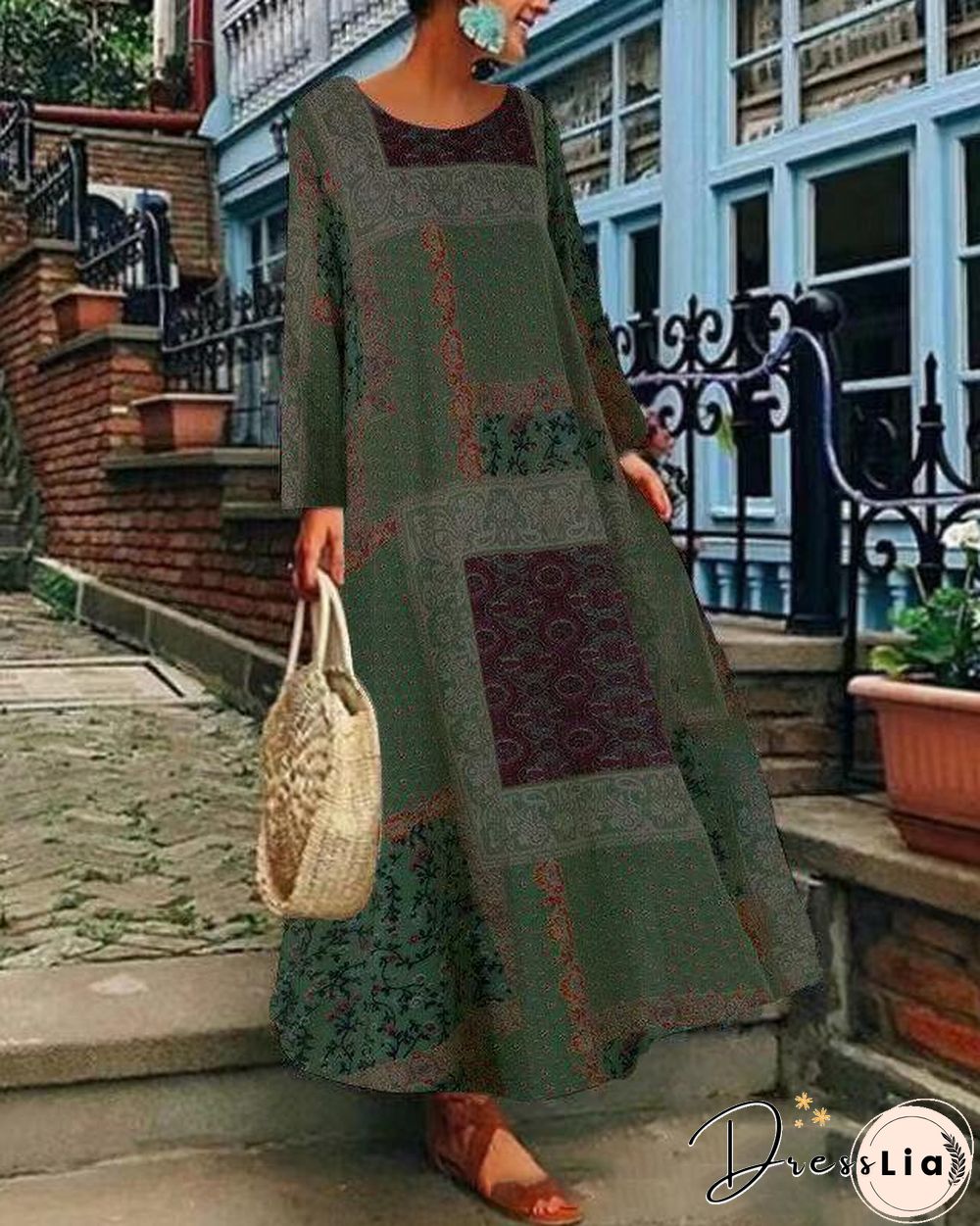 Floral Printed  Holiday Dresses Shift Daytime Maxi Dresses