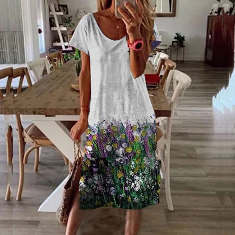 Women Vintage Floral Printed Elegant Casual Beach Dress