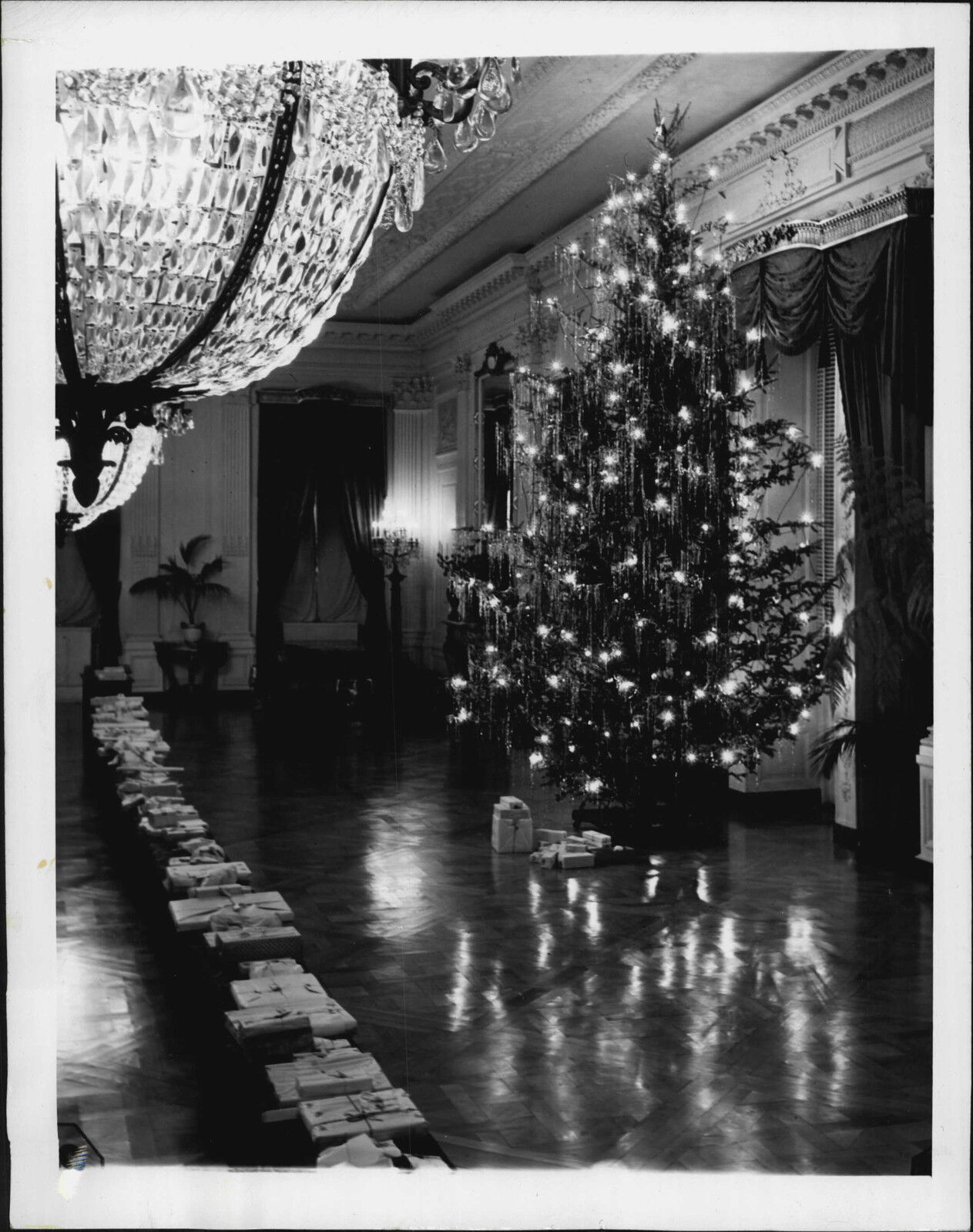 1942 Christmas Tree and Presents at the White House Press Photo Poster painting