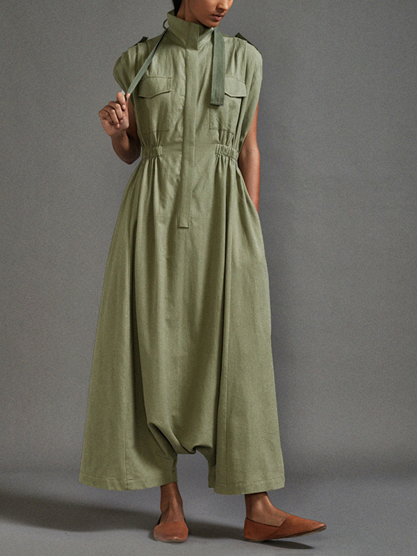Front Zipper High Collar Side Pocket Jumpsuit