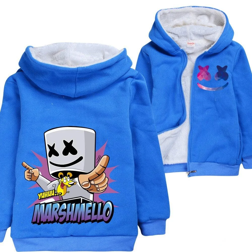 Buzzdaisy Dj Marshmello Yeah Mouse Print Boys Fleece Lined Zip Up Cotton Hoodie