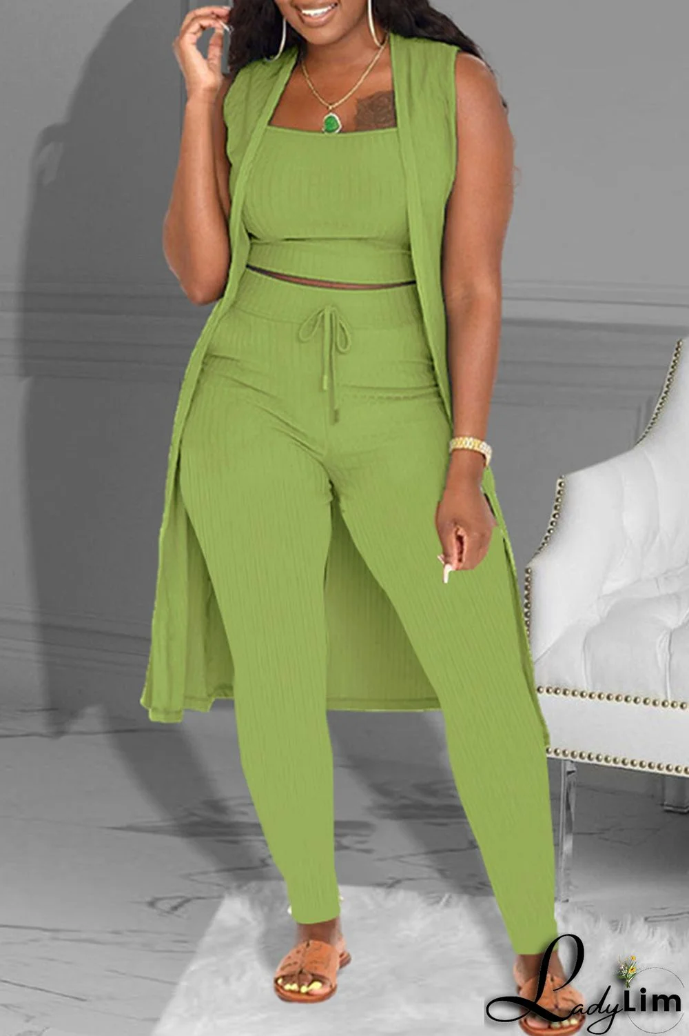 Sky Blue Fashion Casual Solid Patchwork Sleeveless Three-piece Set