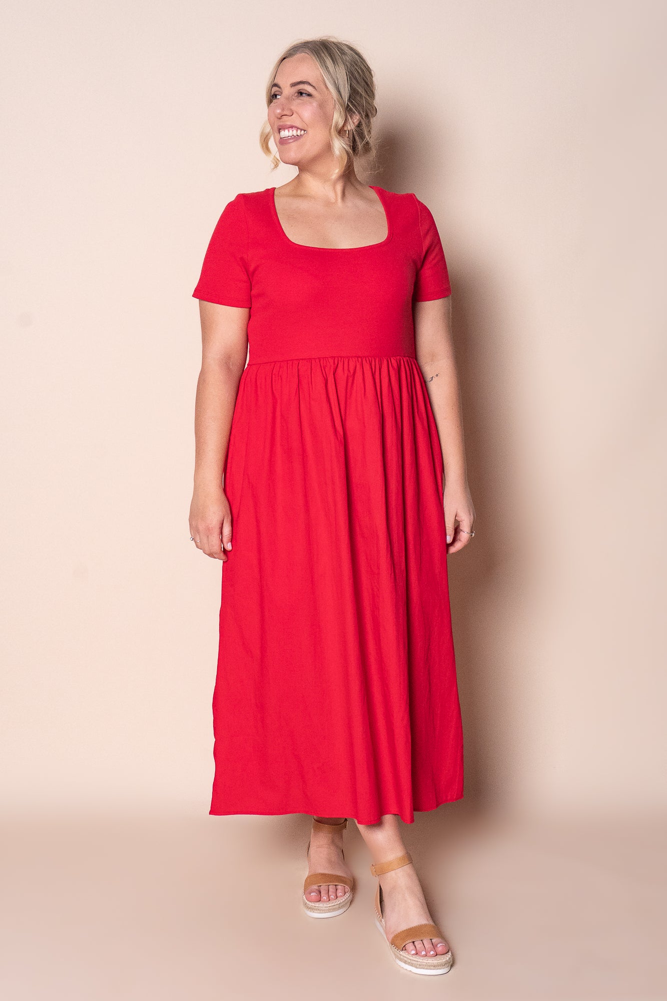 Ella Midi Dress in Crimson - Foxwood