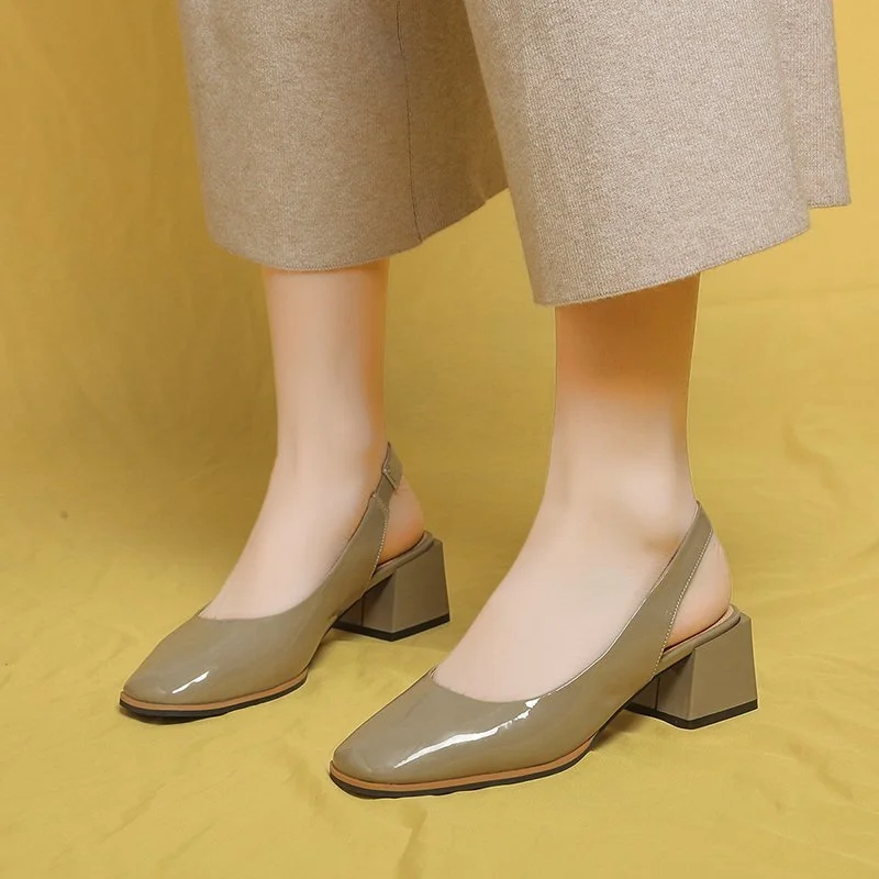 Women Pumps Elastic Heel PU Leather Upper Comfortable Round Head Slip-on Beige White 2021 Casual Cute Slippers Ladies Shoes