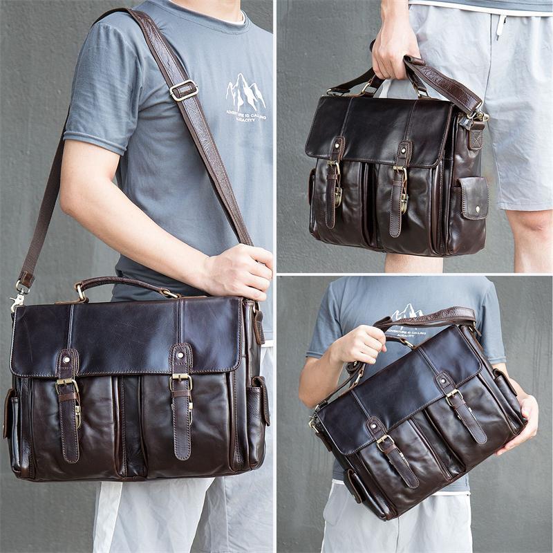 Men's Business Handbag Retro Leather Flip Type Crossbody Bag