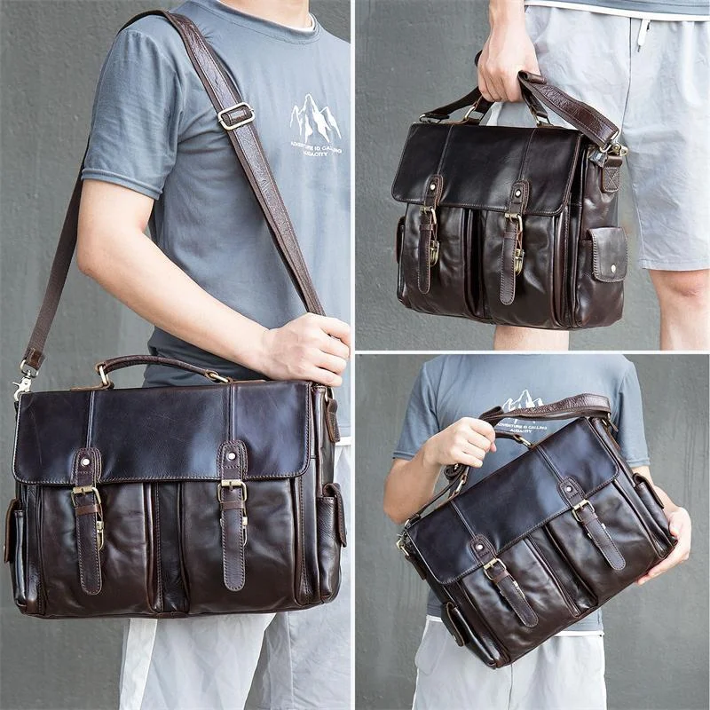 Men's Business Handbag Retro Leather Flip Type Crossbody Bag