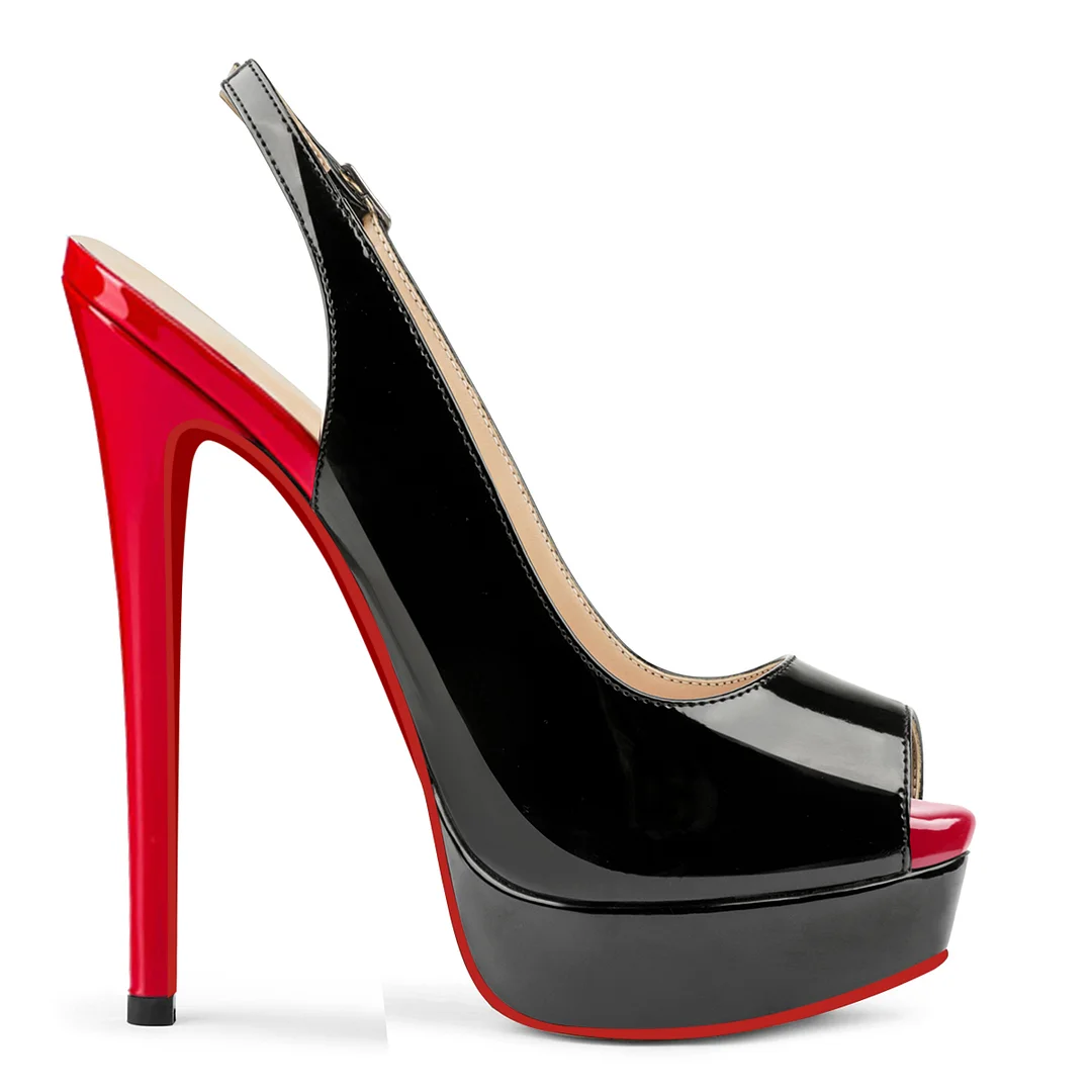 150mm Red Bottom Slingback High Heels Open Toe Platform Strap Pumps Sandals-MERUMOTE