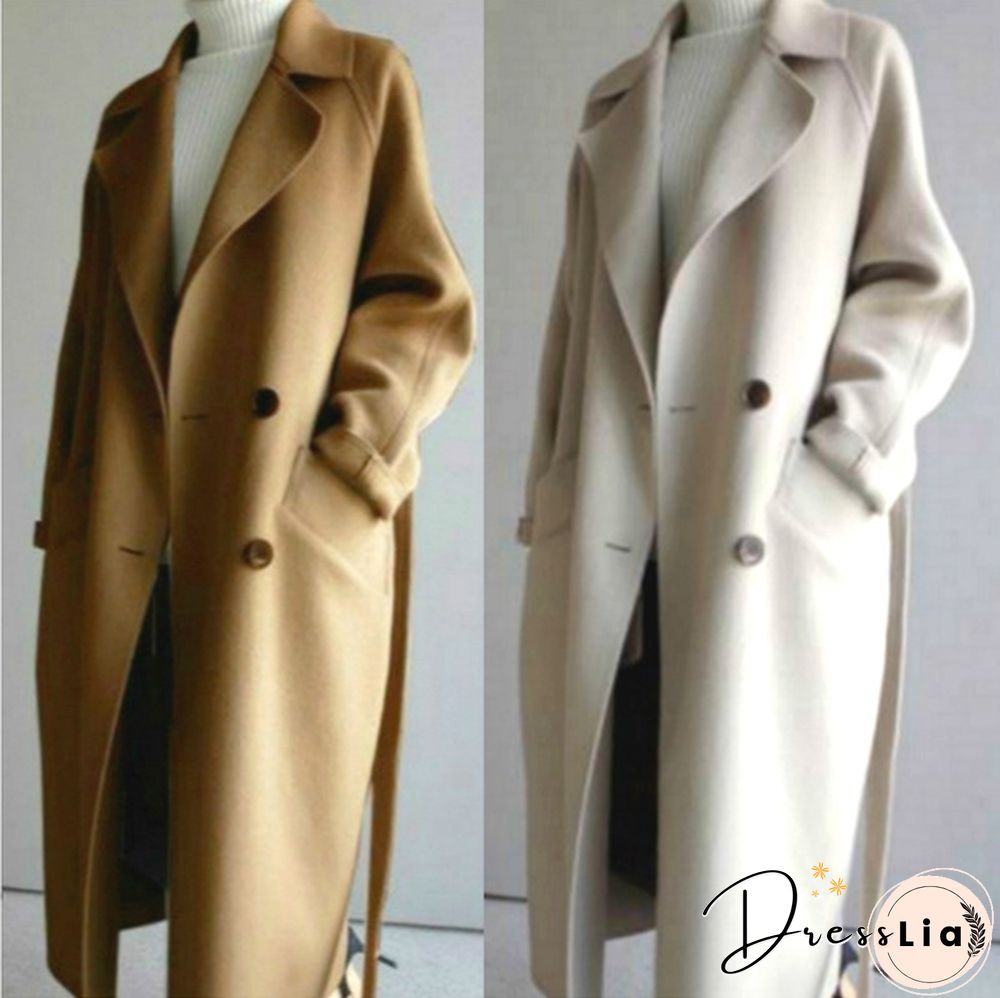 Autumn And Winter Fashion Women Temperament Coat Loose Long Oversize Trench Coat Wool Blend Coat
