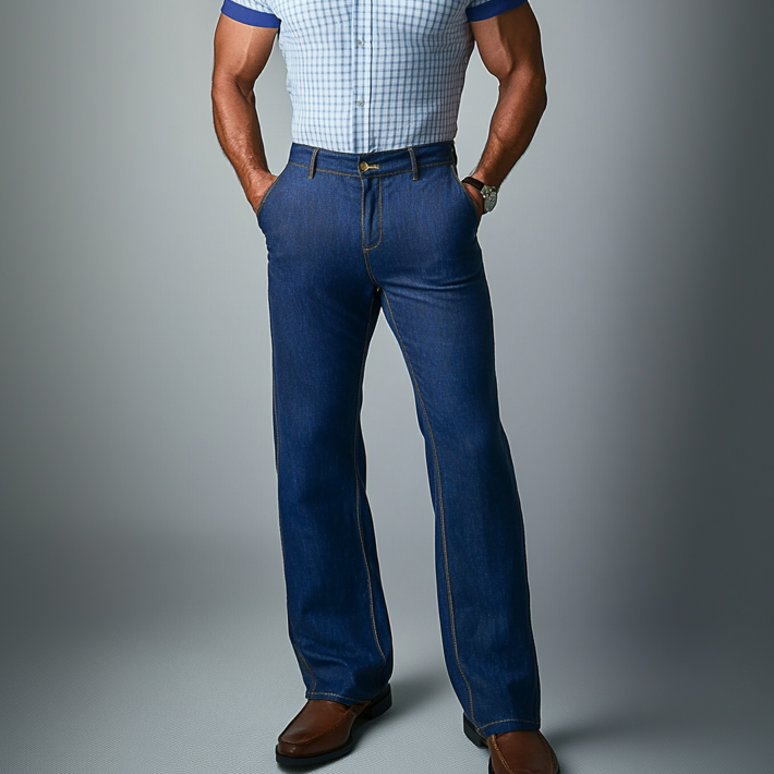 Men's Casual Mid Rise Straight Leg Slant Pocket Denim Jeans