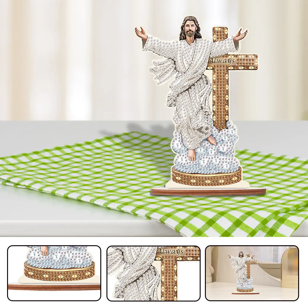 DIY Jesus Religion Wooden Special Shape Diamond Painting Desktop Ornaments for Home Decor