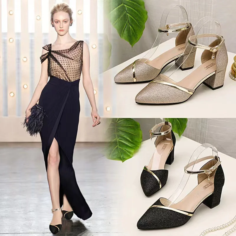 Breakj Breakj The Spring Of 2025, The Clasp-Butled Sandals Women's Korean Version Of The Coarse Heel High Heel High-Heeled Shoes In The Daily Female Design Trend