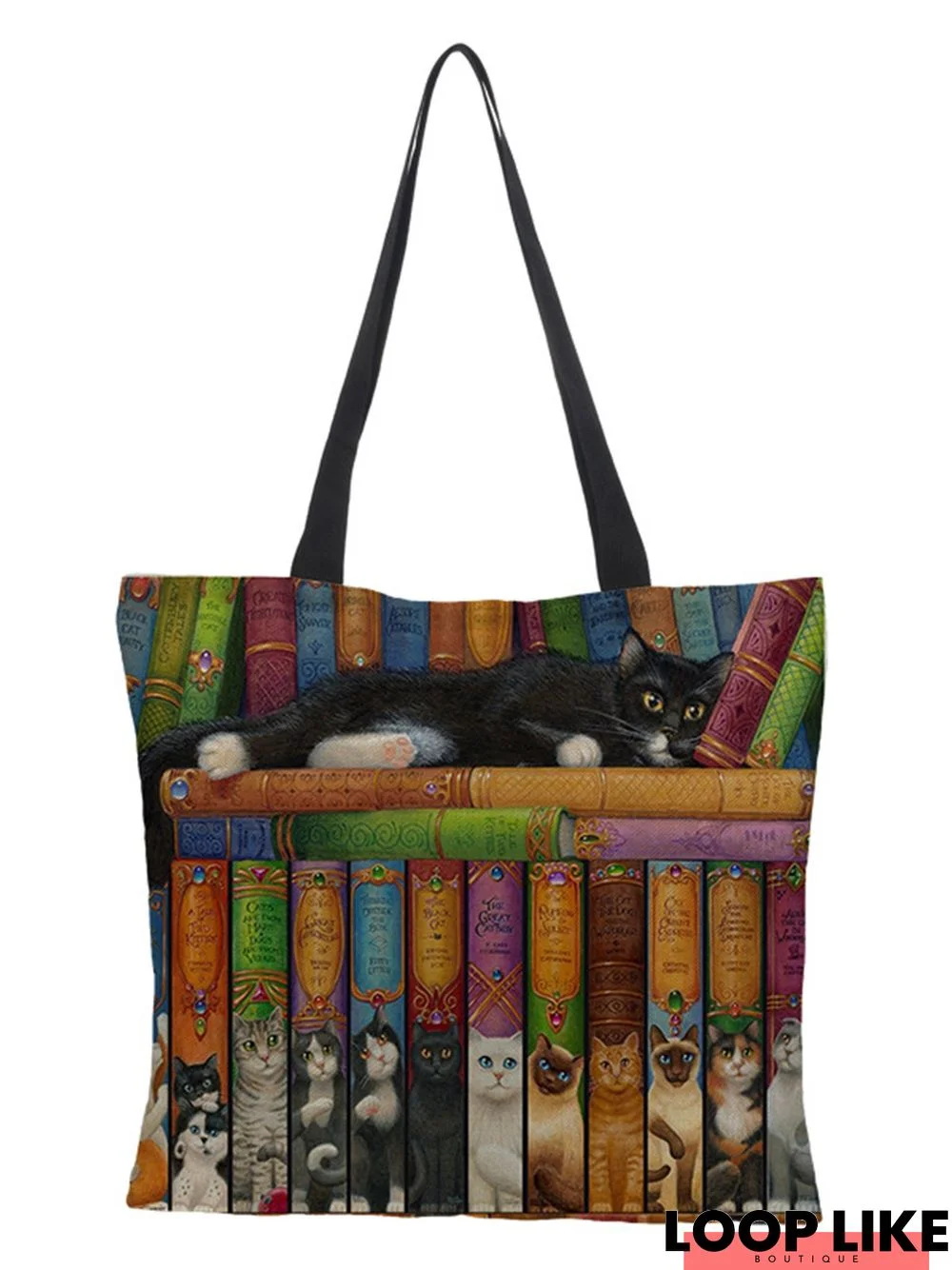 Vintage Cat Print Tote Bag Canvas Tote