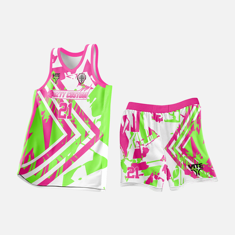 YITE | XL25-017- Pink And Green Basketball Uniforms