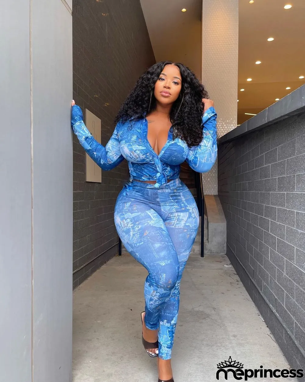 Fashion Printed Ruffle Sleeve Shirt And Pants 2 Piece Sets