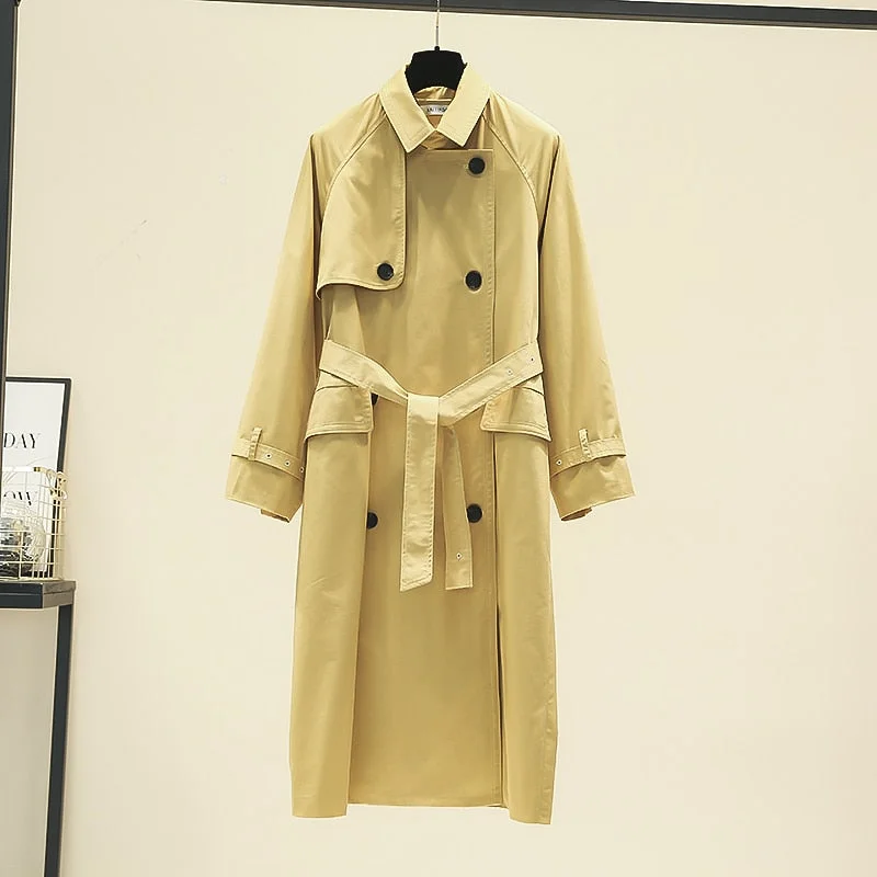 UK Brand new Fashion 2021 Fall /Autumn Casual Double breasted Simple Classic Long Trench coat with belt Chic Female windbreaker