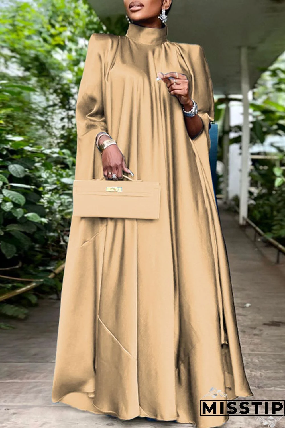 Blue Casual Solid Patchwork Turtleneck Straight Dresses