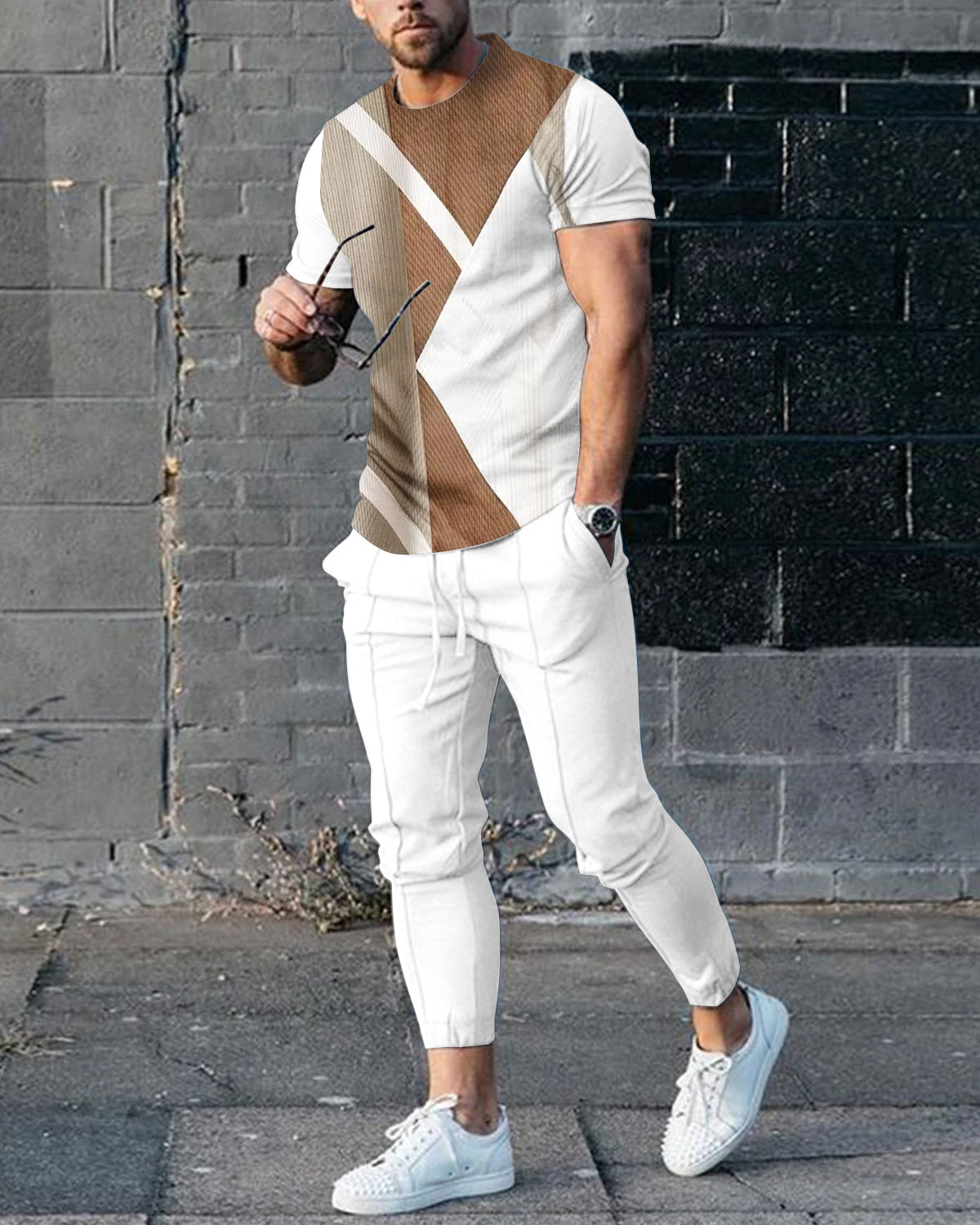 Gradient Stripe Stitching T-Shirt And Pants