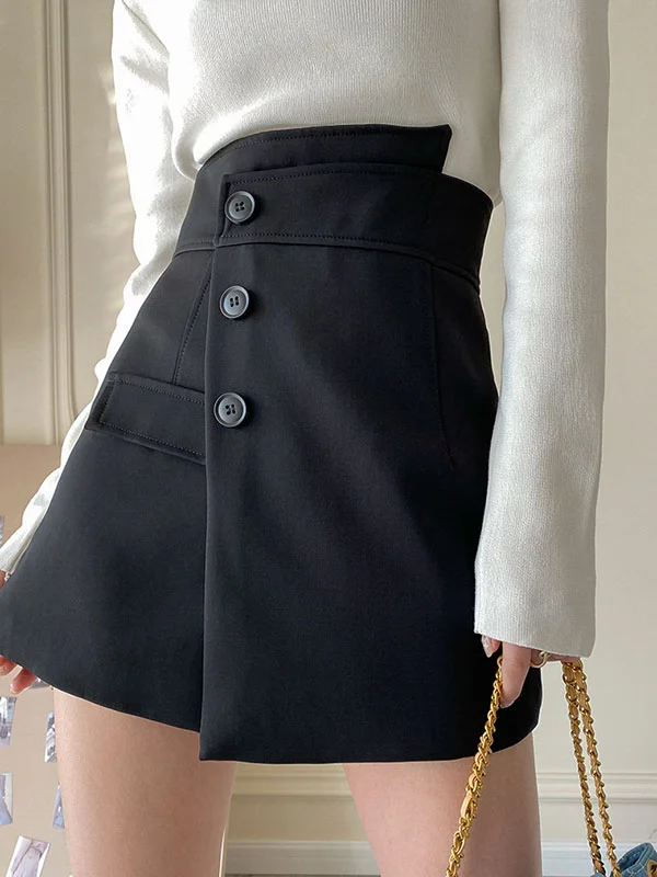 High Waisted Irregular Clipping Solid Color Culotte Shorts Bottoms