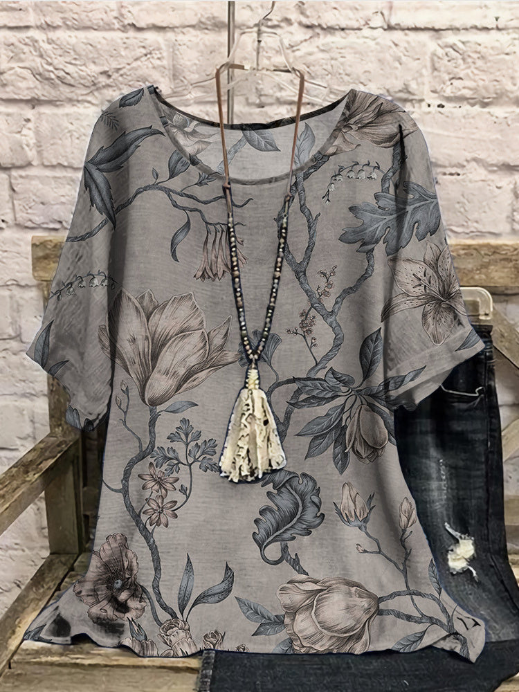 Women Long Sleeve V-neck Graphic Floral Printed Top