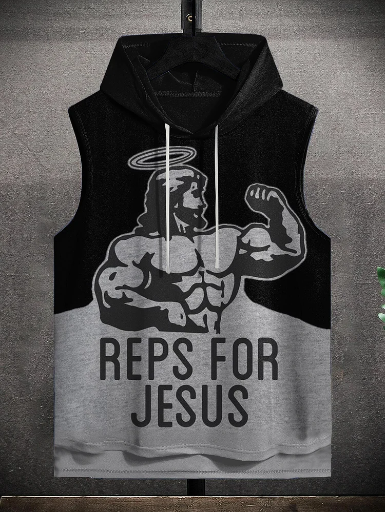 Men's Reps For Jesus Print Workout Hooded Tank Top
