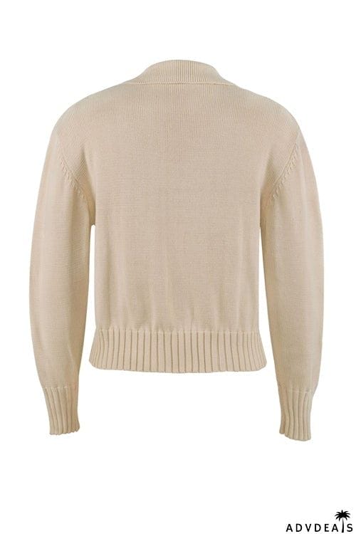 V Turndown Collar Sweater