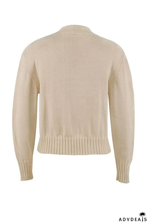 V Turndown Collar Sweater