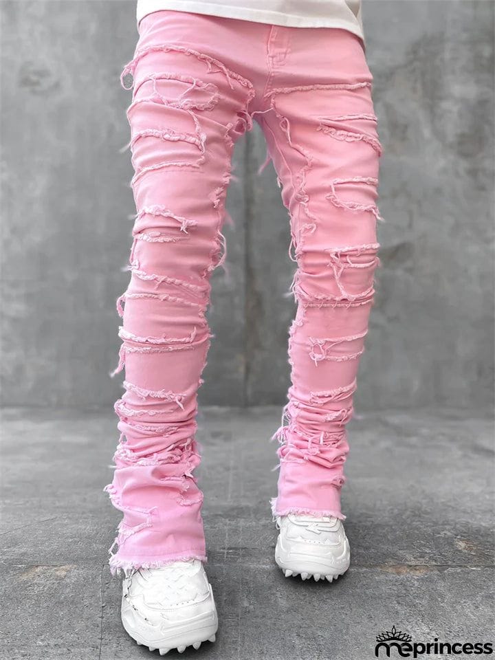 Men's Fashion Street Raw Edge Jeans