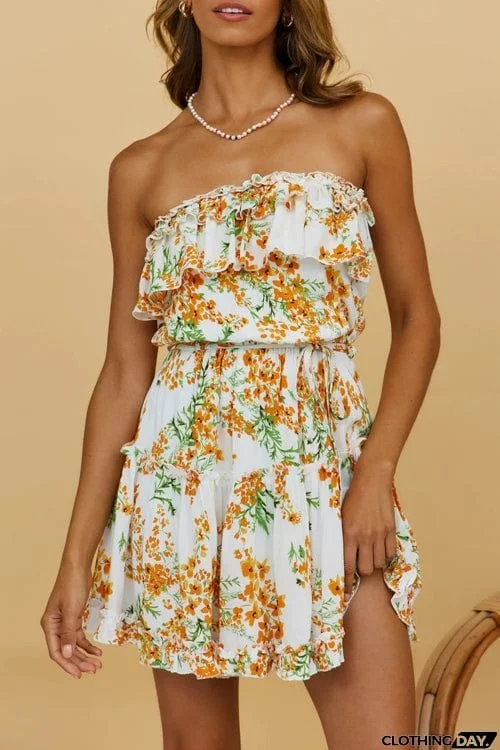 amettdress Chic Summer Bandeau Floral Dress