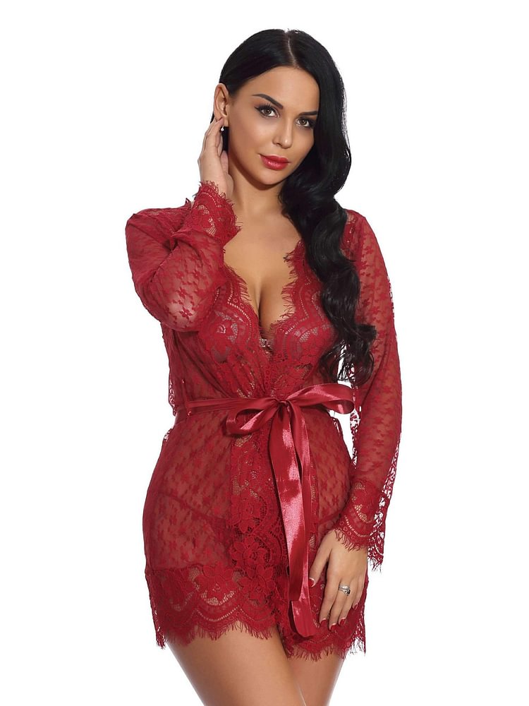 See-through Cardigan Long-sleeved Nightgown