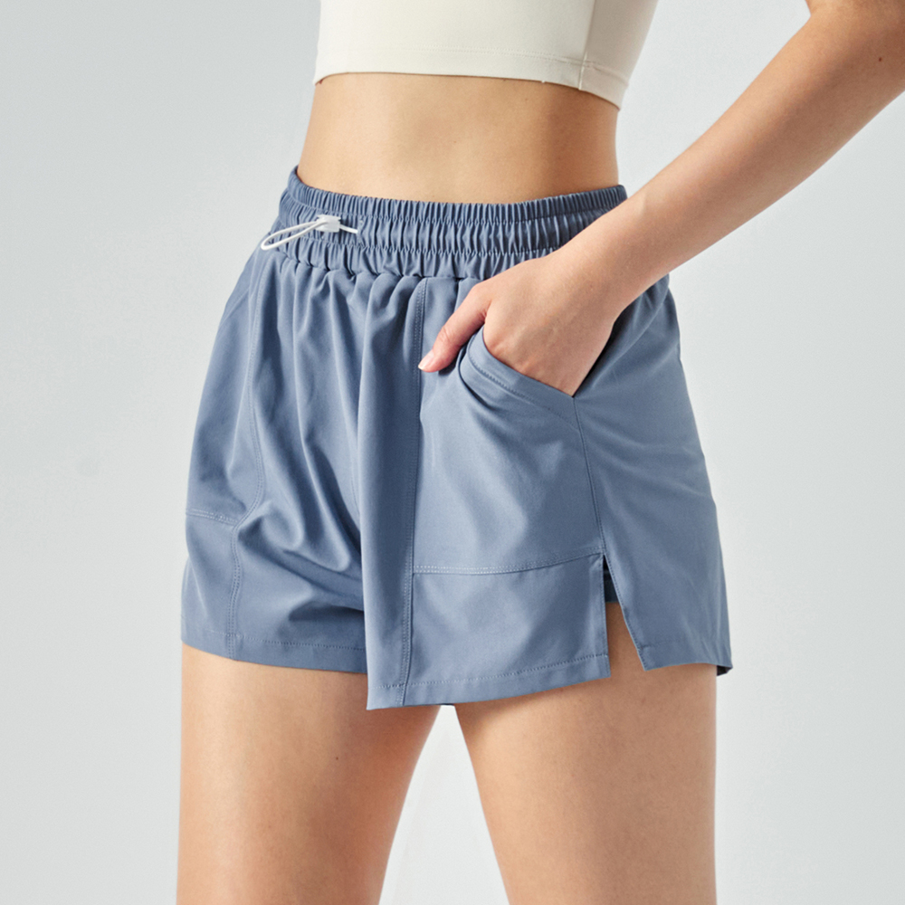 Hergymclothing Healing Blue 2 in 1 quick dry side slit everyday & basketball sports shorts for women for sale