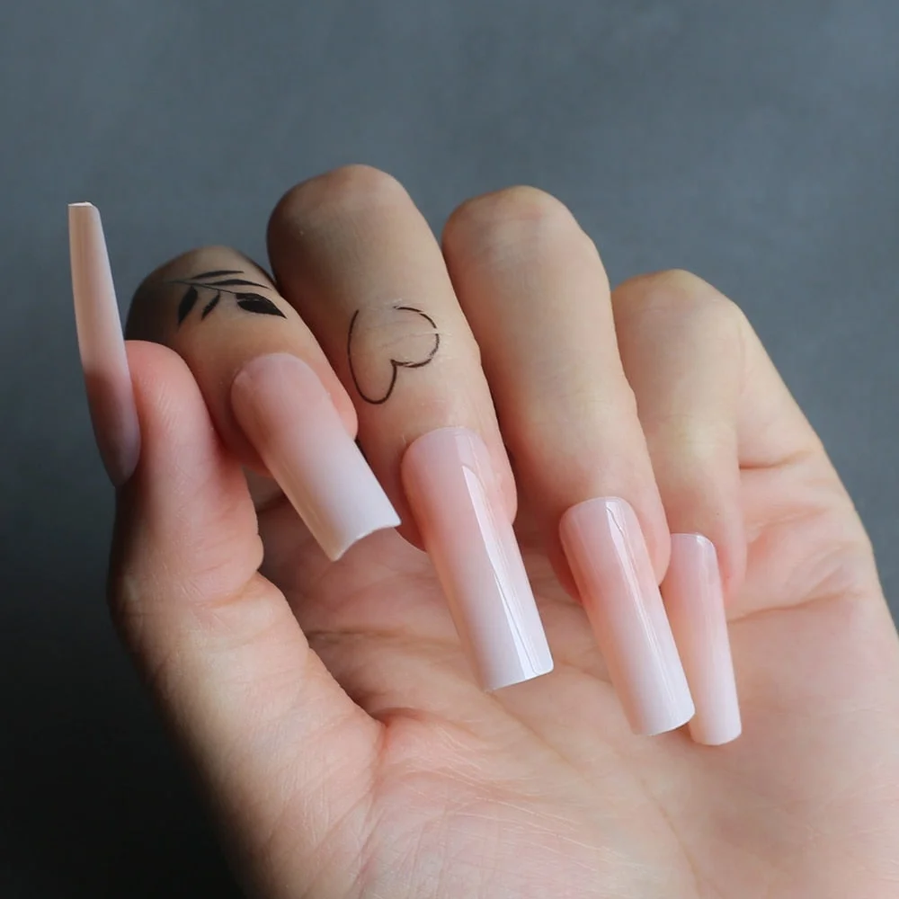 Luxury gel ombre Super long rectangl Acrylic nails nude salon fake nails ballet glossy reuse trapezoid Baby Boomer Gradient-Nail Inspo