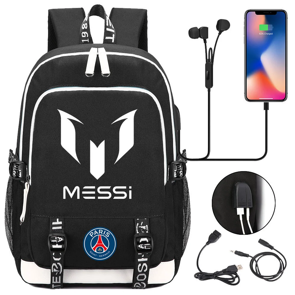 Buzzdaisy Get Your Little Messi Ready for School with our Lionel Messi Theme Backpack – Fits 15-inch Laptop, USB Charging Cable, and Ample Storage Space!