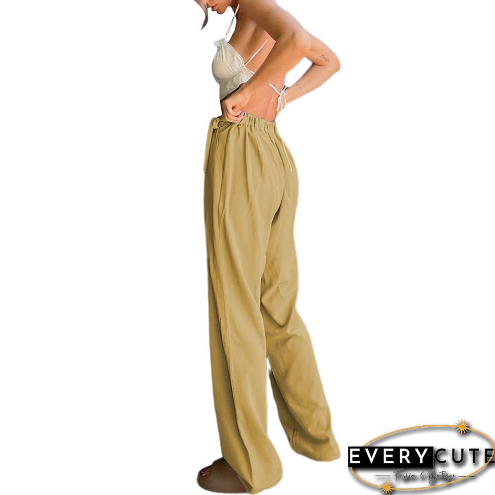 Khaki High Waist Pocket Wide Leg Pants