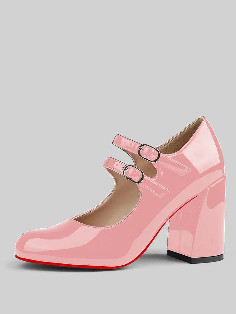 85mm Women's Chunky Heels Red Bottom Block Heel Patent Heeled Shoes