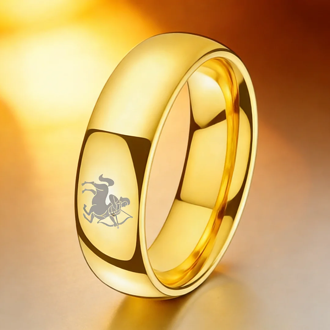 Men Women Sagittarius Tungsten Carbide Rings Prints Laser Design Domed Top Gold Tungsten Wedding Bands 4MM 6MM 8MM