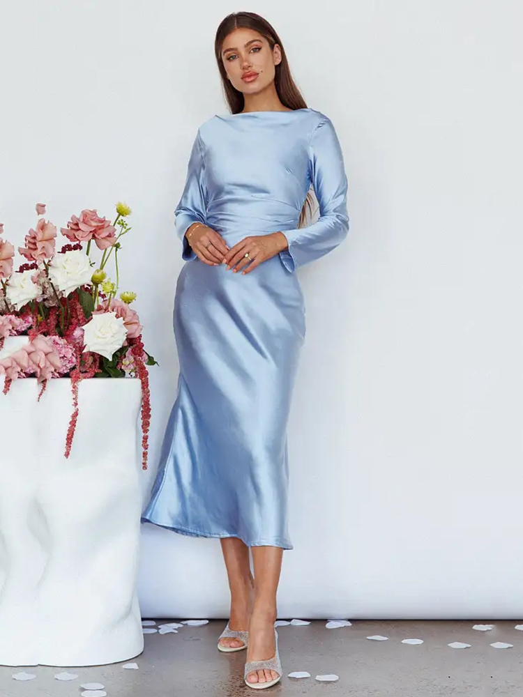 Bodycon Long Sleeve Women's Dress Party Club Evening Dress Female Slim Fit Round Neck Solid Long Dress Autumn New 2025