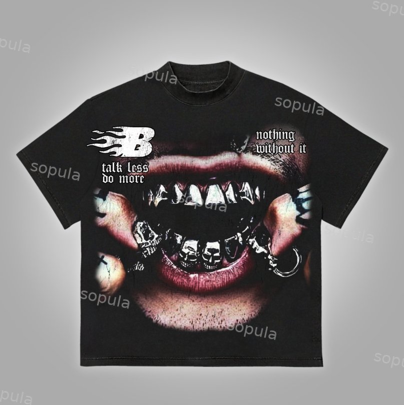 Sopula Skull Teeth Lips Street Graphics Cotton T-Shirt